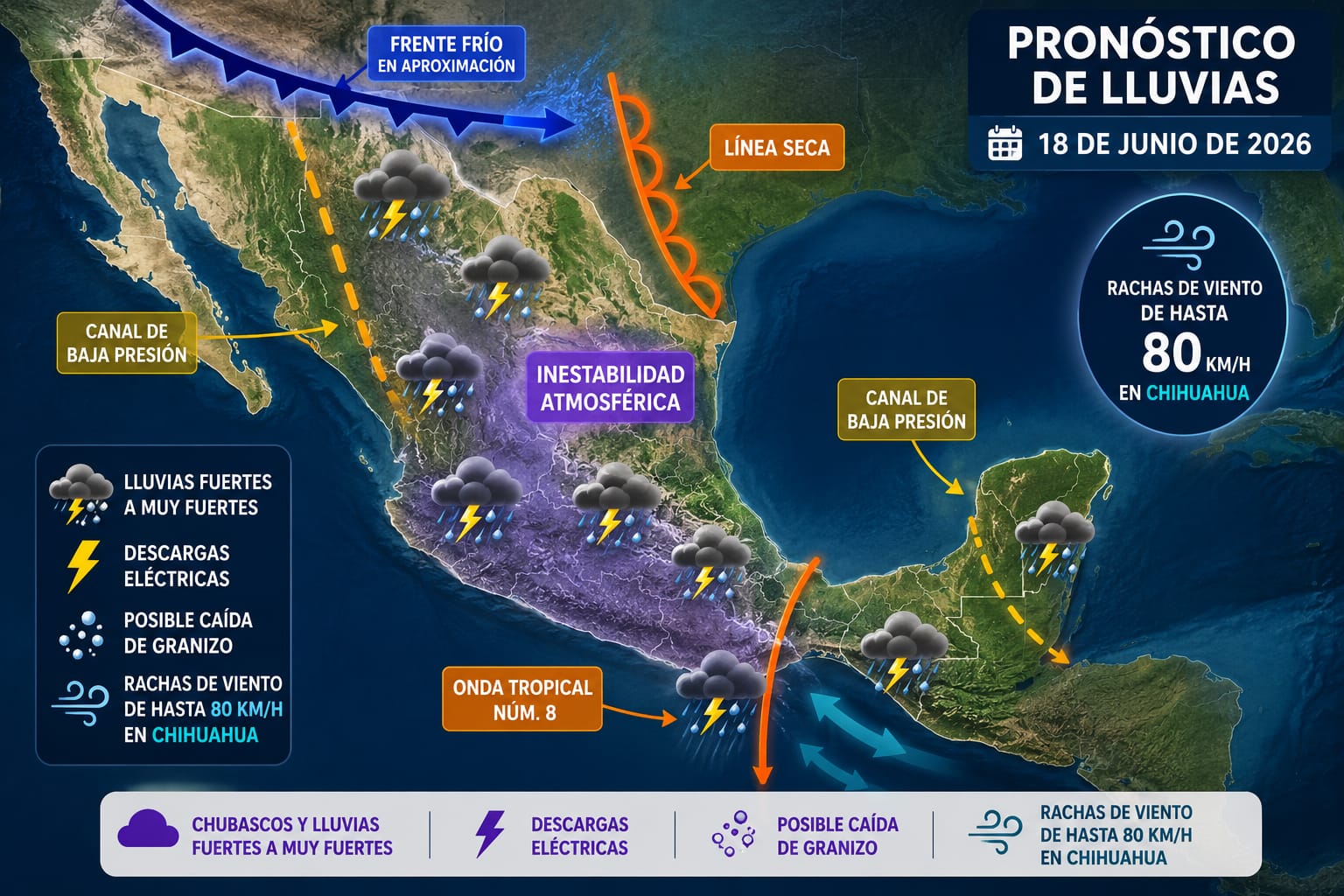 Pronostican lluvias muy fuertes en el centro, sur y sureste del país