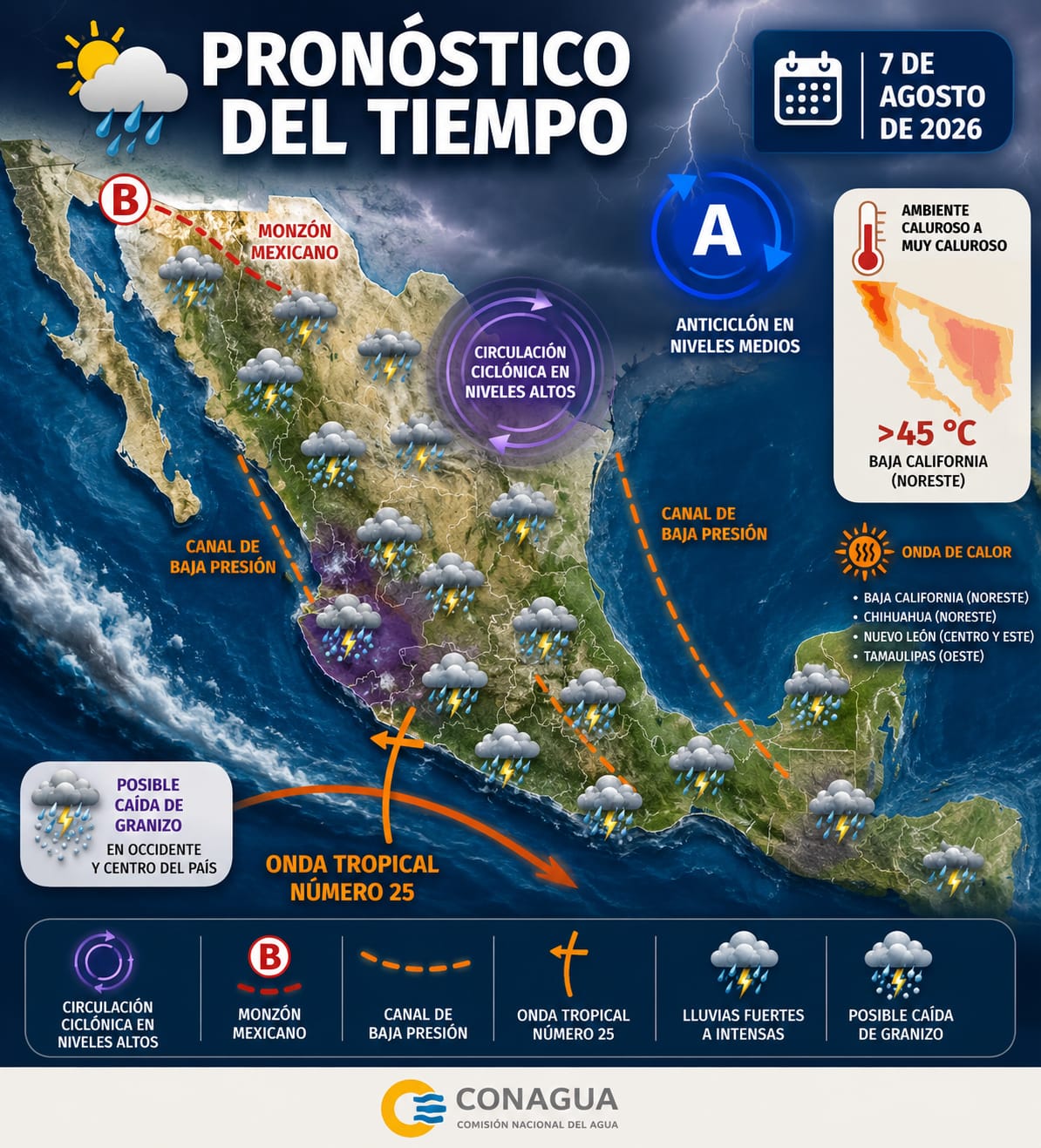 Pronostican chubascos y lluvias fuertes en la mayor parte de la República Mexicana
